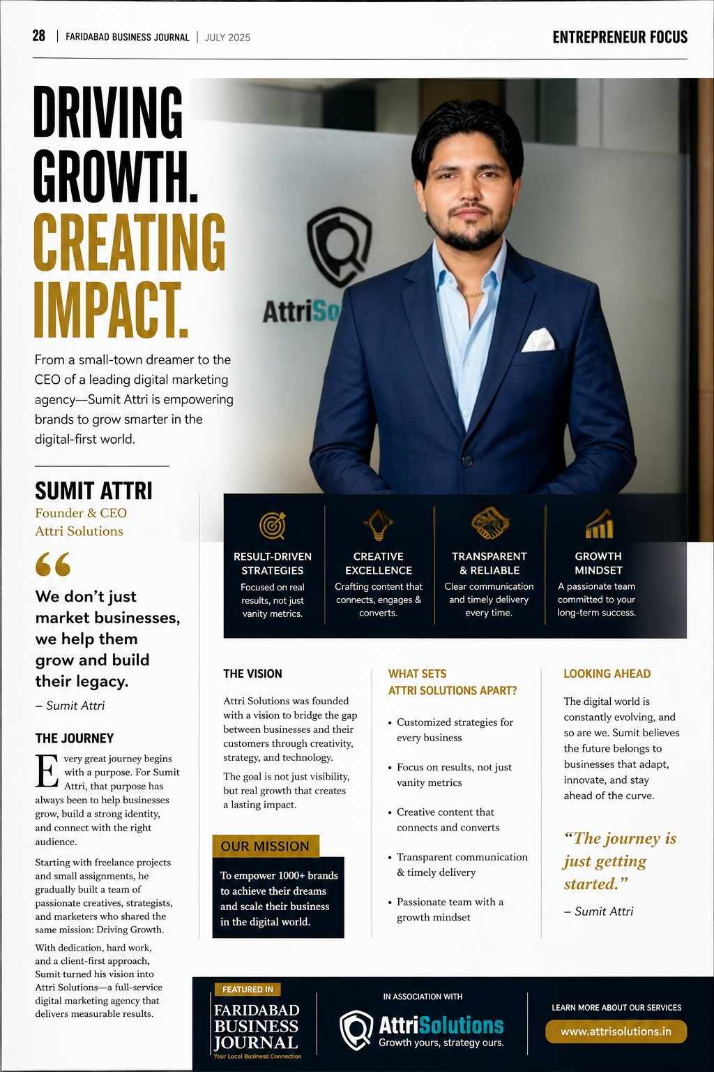Faridabad Business Journal feature on Sumit Attri